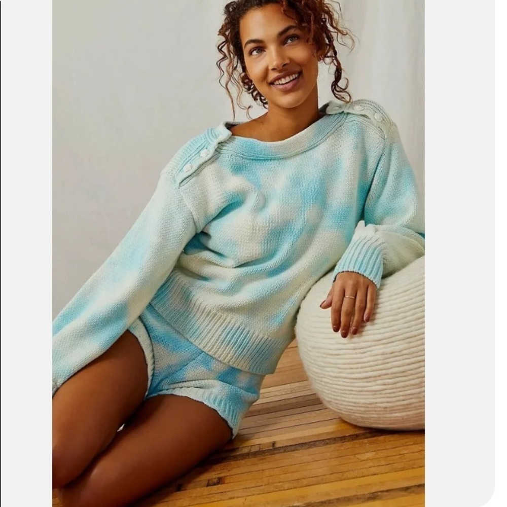 NWT Free People x LoveShackFancy Gallatin Pullover Sweater Aqua Small